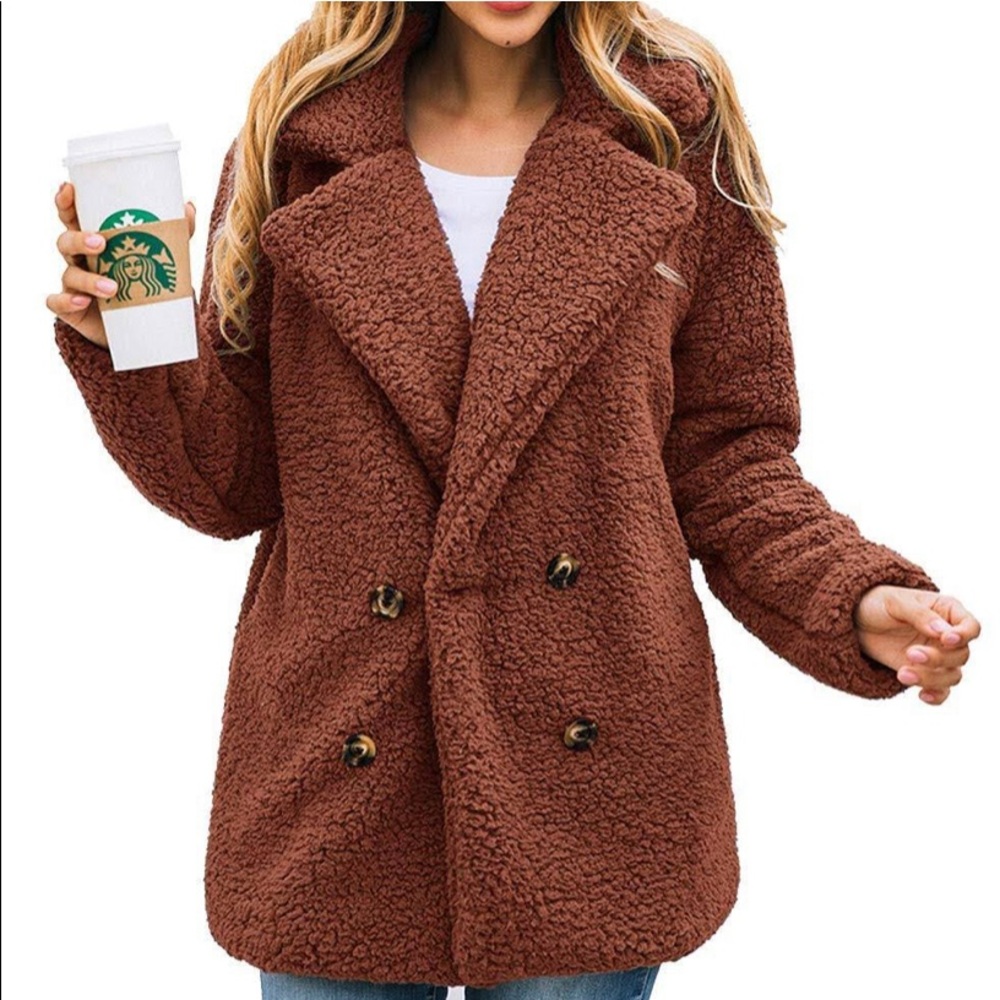 PRETTYGARDEN  Brown Faux Sherpa Coat Size Large
